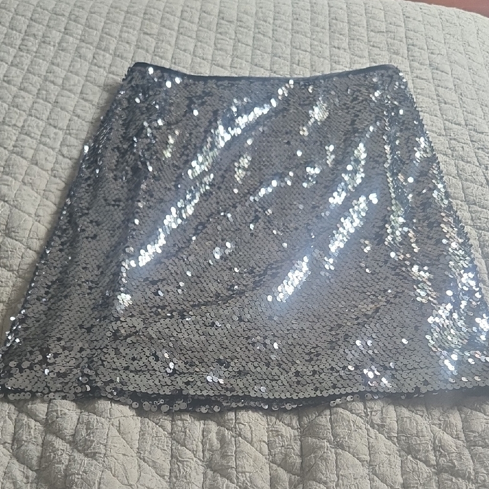Carmen Marc Valvo Silver Sequin A-Line Skirt